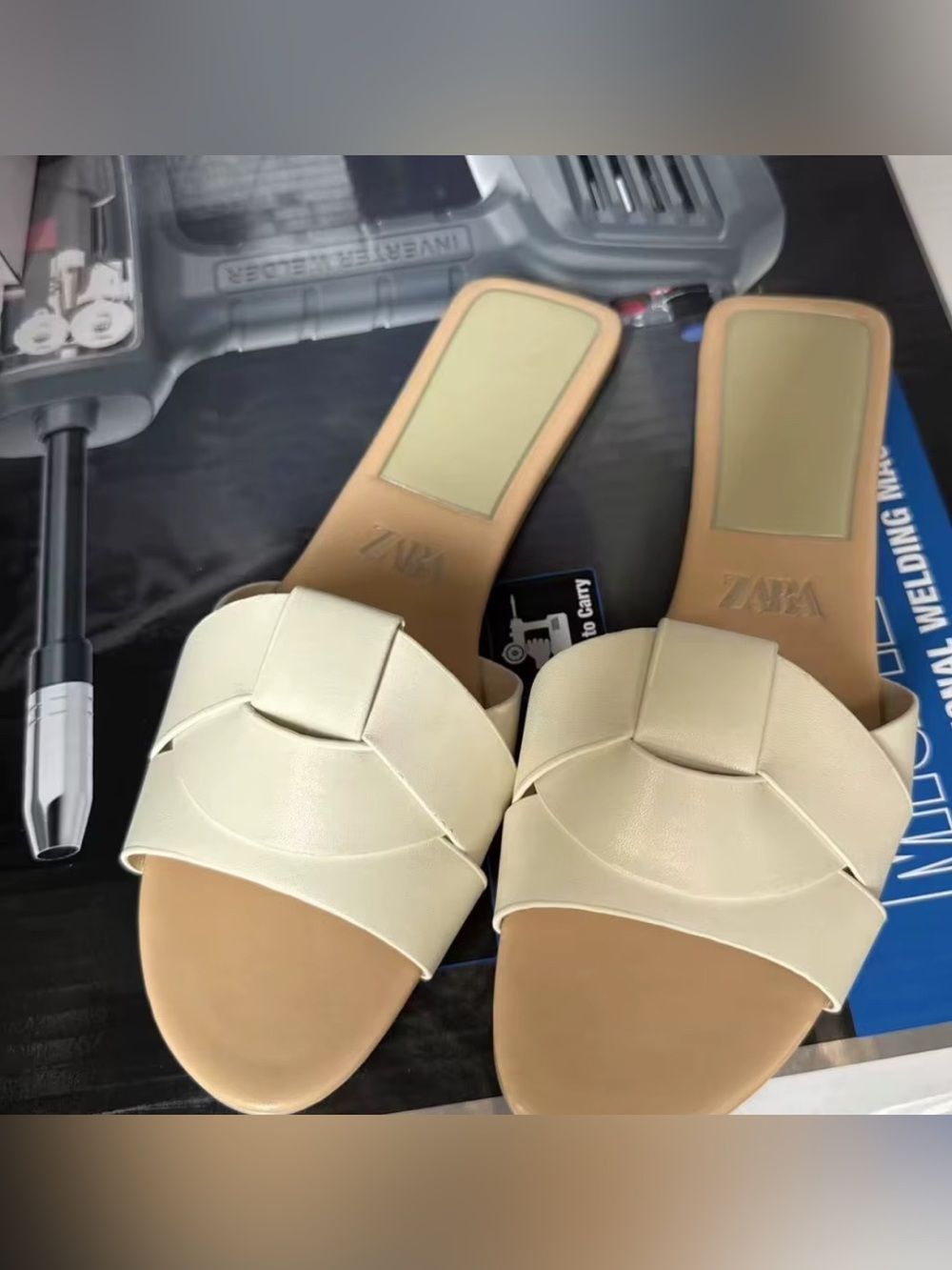 Zara Cream Braided-Style Slide Sandals